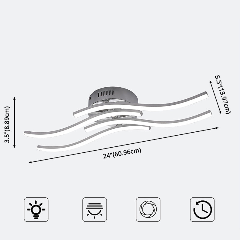 Aluminum Alloy Wave Shaped LED Ceiling Light Acrylic Shade Modern Simplicity Style Lighting Fixture in Sliver