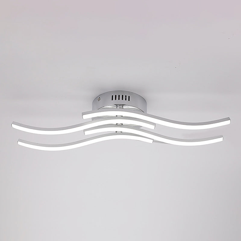 Aluminum Alloy Wave Shaped LED Ceiling Light Acrylic Shade Modern Simplicity Style Lighting Fixture in Sliver