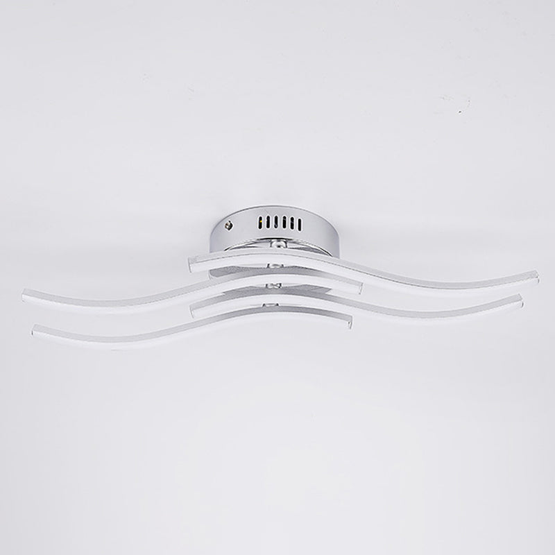 Aluminum Alloy Wave Shaped LED Ceiling Light Acrylic Shade Modern Simplicity Style Lighting Fixture in Sliver