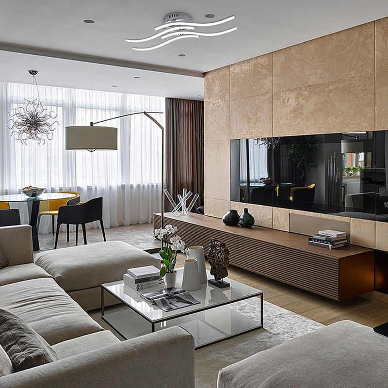 Aluminum Alloy Wave Shaped LED Ceiling Light Acrylic Shade Modern Simplicity Style Lighting Fixture in Sliver