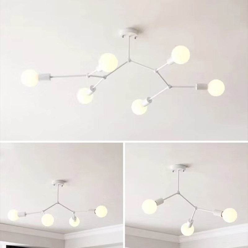 Diseño molecular de 6 luces Candelera de metal Ligero Estilo industrial Colgante de iluminación de bombilla abierta para sala de estar de dormitorio