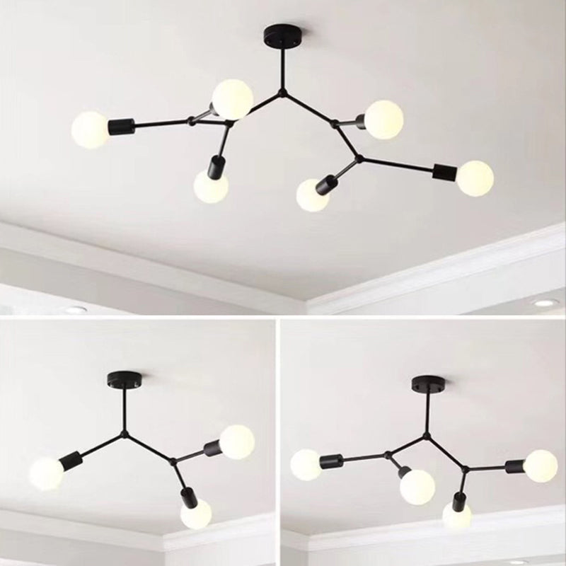 Diseño molecular de 6 luces Candelera de metal Ligero Estilo industrial Colgante de iluminación de bombilla abierta para sala de estar de dormitorio