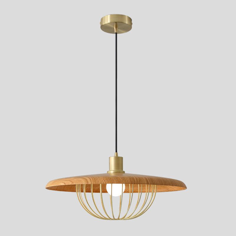 1 lumière en bois simplicité légère suspendue avec une nuance de fer en fer