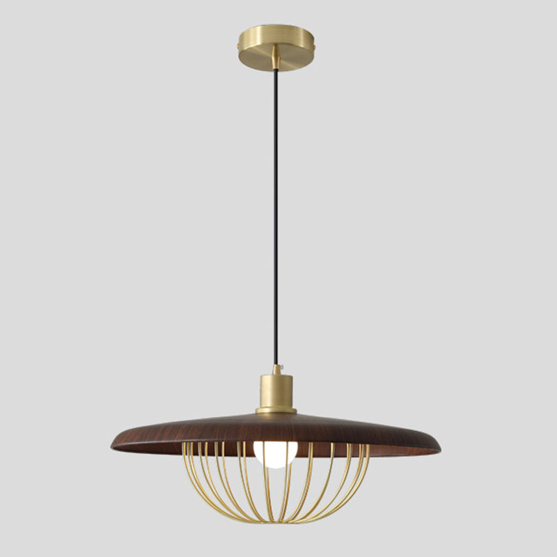 1 lumière en bois simplicité légère suspendue avec une nuance de fer en fer