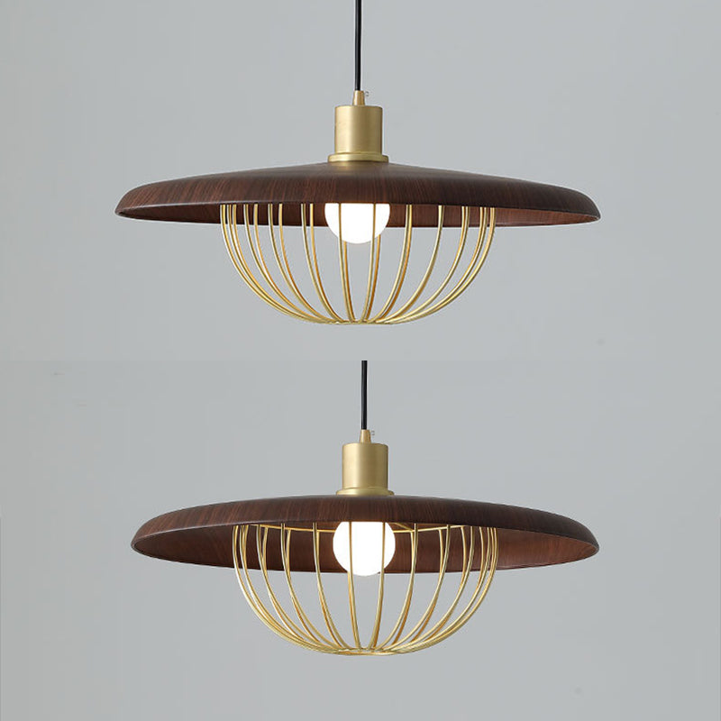 1 lumière en bois simplicité légère suspendue avec une nuance de fer en fer