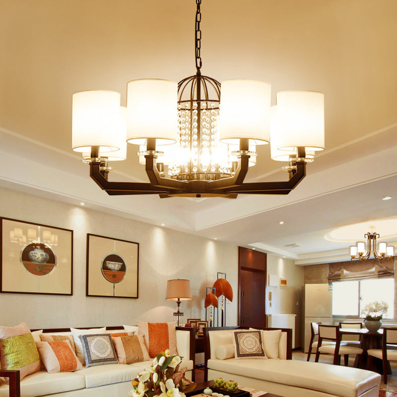 Iluminación de araña de cristal de tambor minimalista 9/12 luces colgantes colgantes con sombra de tela blanca