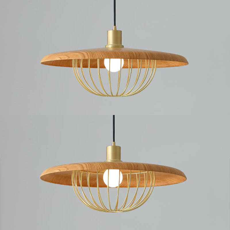 1 lumière en bois simplicité légère suspendue avec une nuance de fer en fer