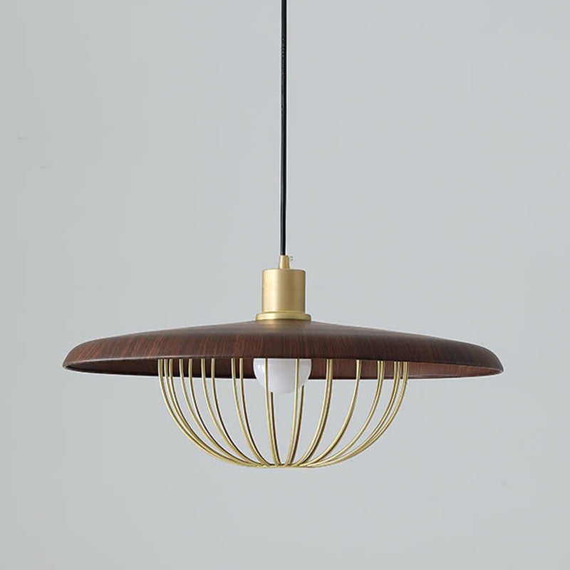 1 lumière en bois simplicité légère suspendue avec une nuance de fer en fer