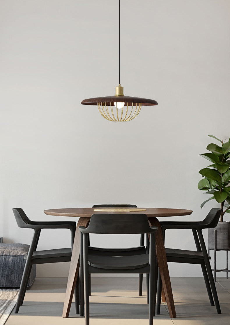 1 lumière en bois simplicité légère suspendue avec une nuance de fer en fer