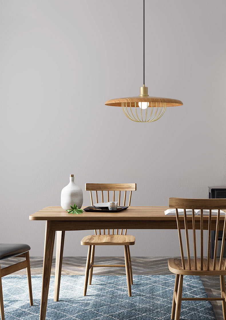 1 lumière en bois simplicité légère suspendue avec une nuance de fer en fer