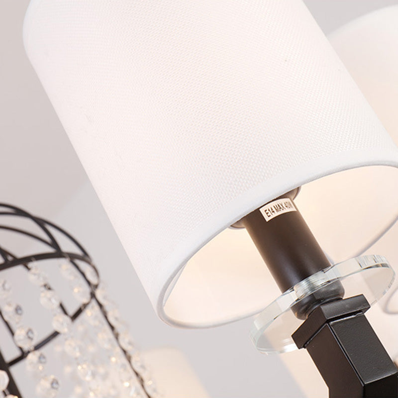 Iluminación de araña de cristal de tambor minimalista 9/12 luces colgantes colgantes con sombra de tela blanca