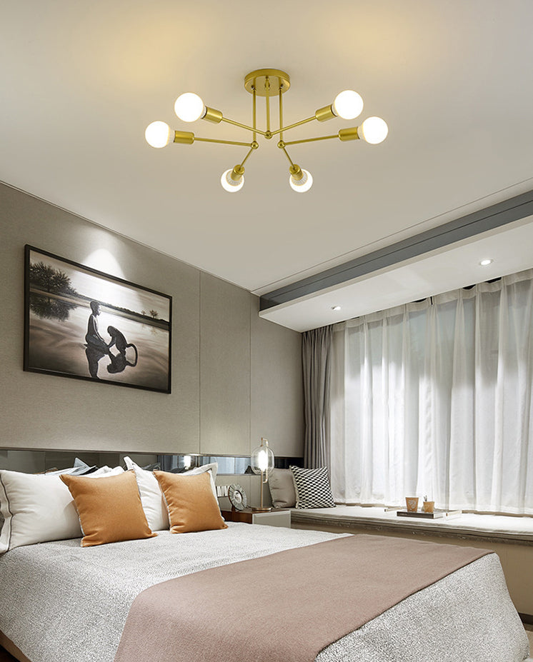 Multi-Lights Industrial Style Ceiling Light Open Bulb Iron Lamp Post Semi Flush-mount Lighting Fixture