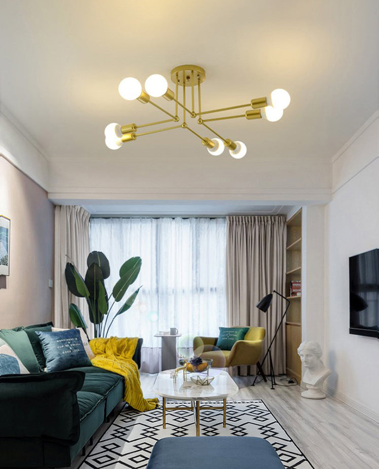 Multi-Lights Industrial Style Ceiling Light Open Bulb Iron Lamp Post Semi Flush-mount Lighting Fixture