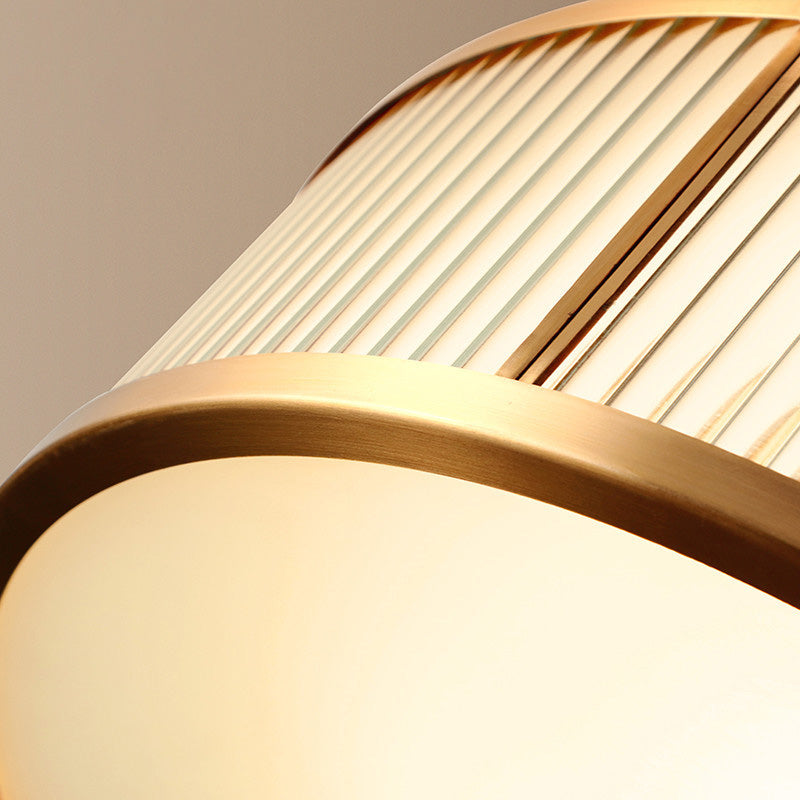 Lampada da soffitto circolare da incasso in vetro rigato Illuminazione coloniale da incasso in oro per camera da letto