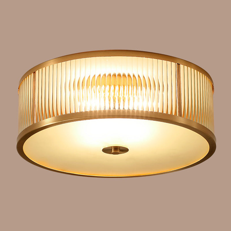 Lampada da soffitto circolare da incasso in vetro rigato Illuminazione coloniale da incasso in oro per camera da letto