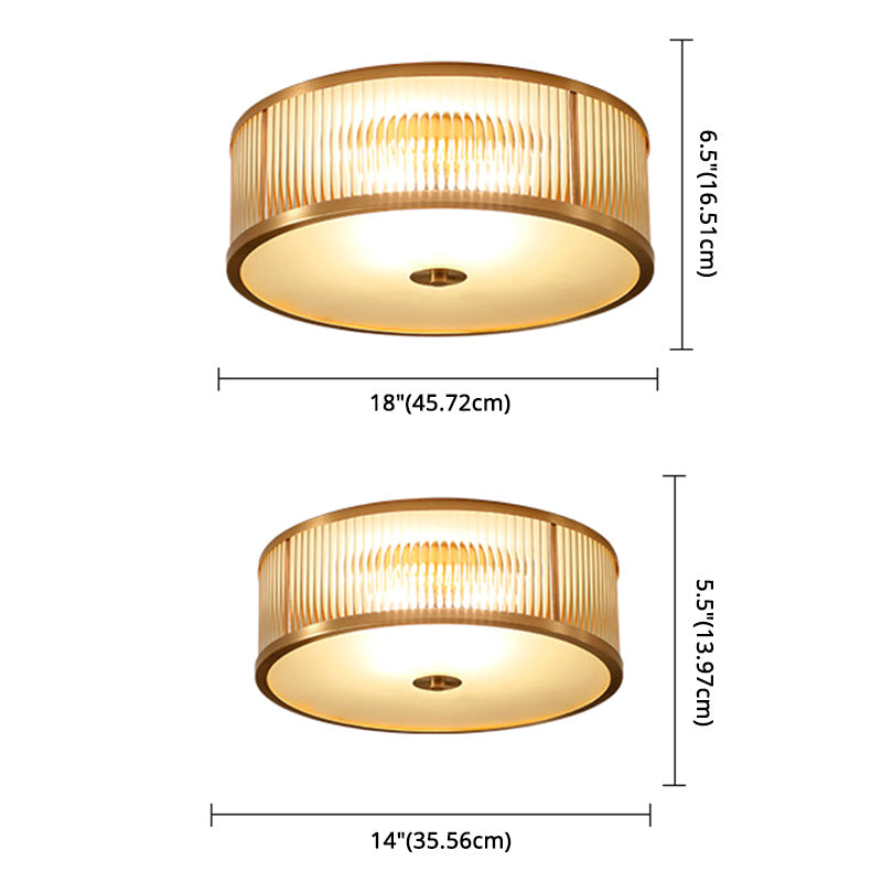 Lampada da soffitto circolare da incasso in vetro rigato Illuminazione coloniale da incasso in oro per camera da letto