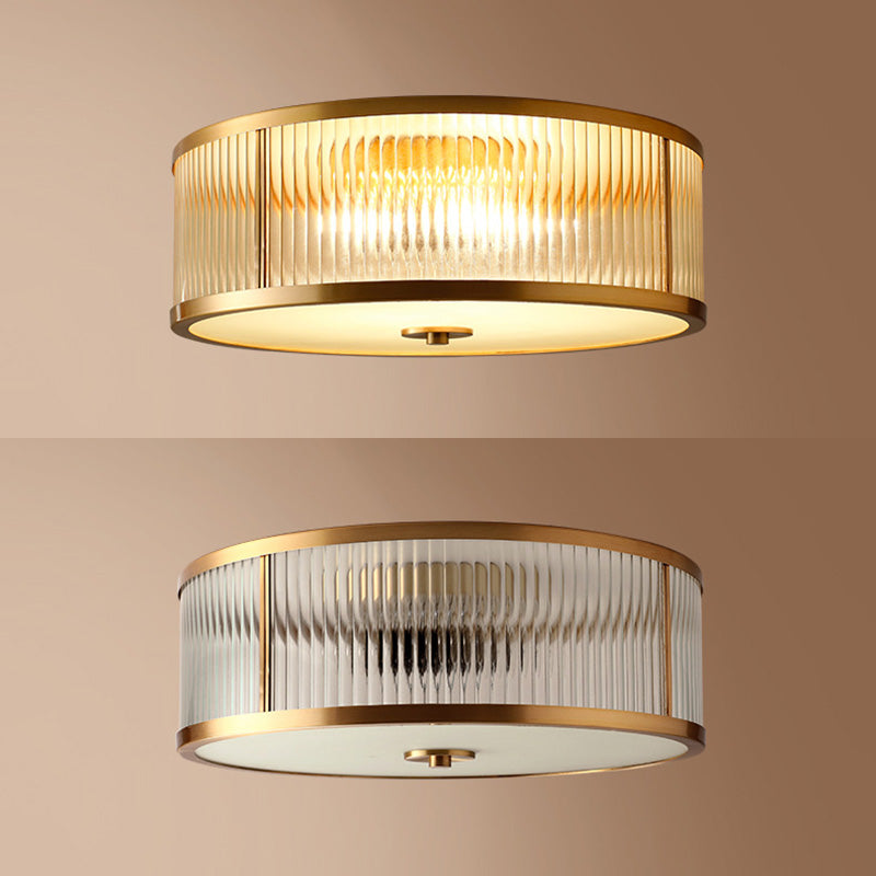 Lampada da soffitto circolare da incasso in vetro rigato Illuminazione coloniale da incasso in oro per camera da letto