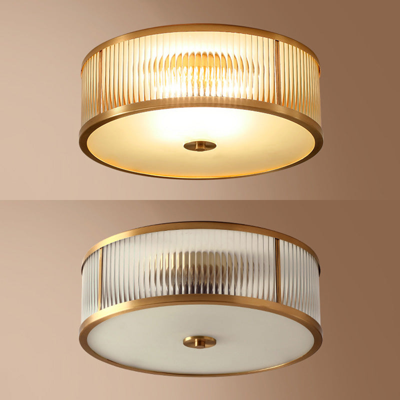 Lampada da soffitto circolare da incasso in vetro rigato Illuminazione coloniale da incasso in oro per camera da letto