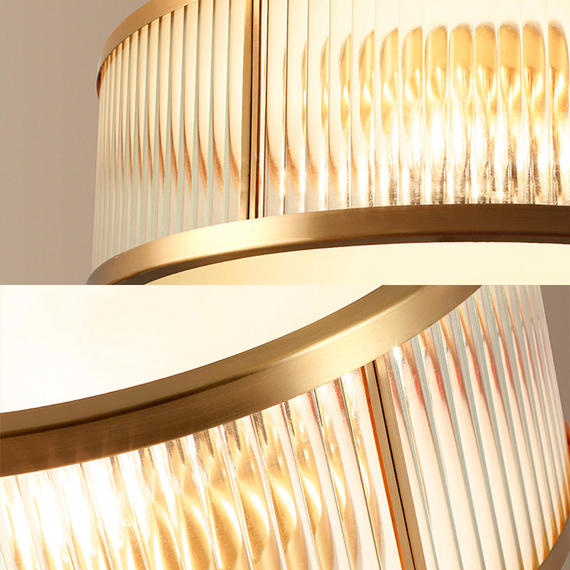 Lampada da soffitto circolare da incasso in vetro rigato Illuminazione coloniale da incasso in oro per camera da letto