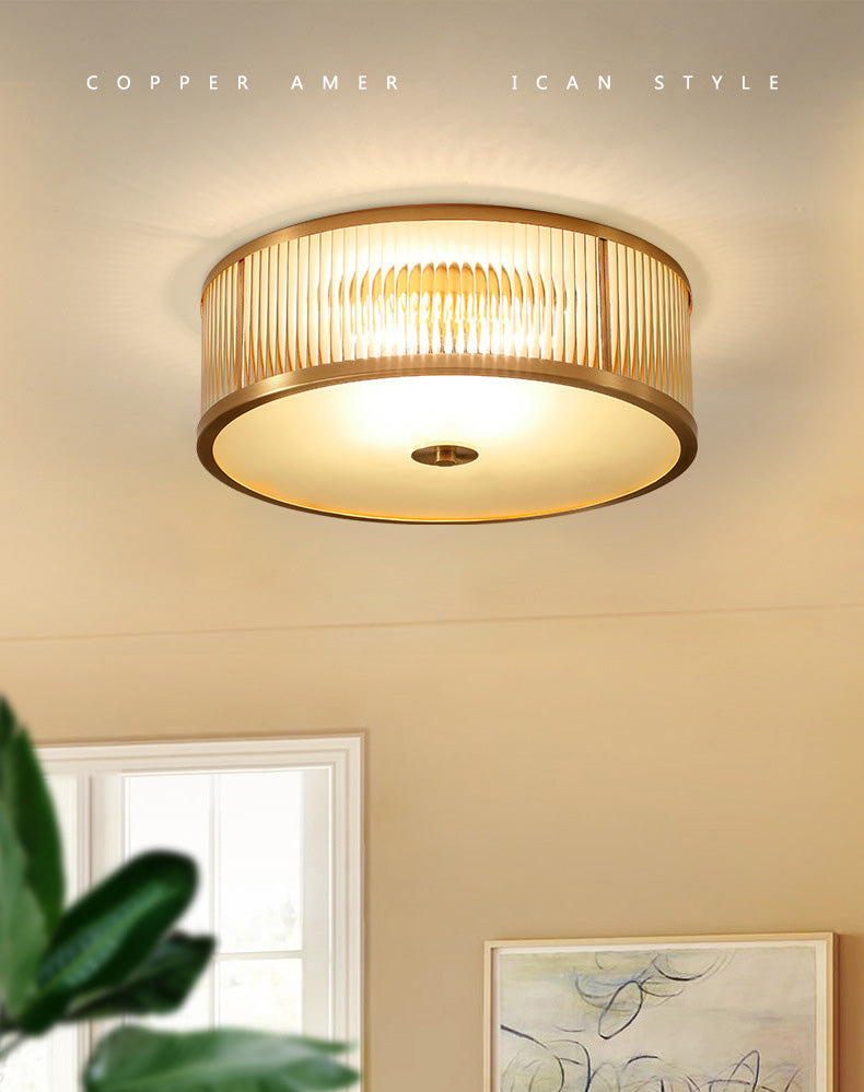 Lampada da soffitto circolare da incasso in vetro rigato Illuminazione coloniale da incasso in oro per camera da letto