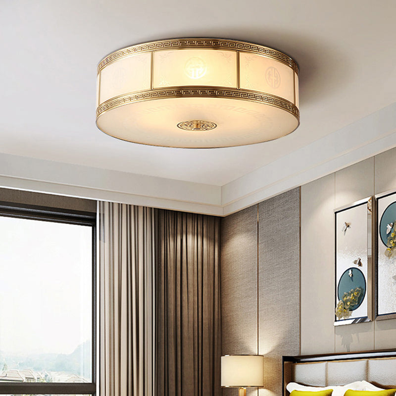 Lampe encastrée en verre blanc tambour, nouveau plafonnier d'intérieur en laiton chinois