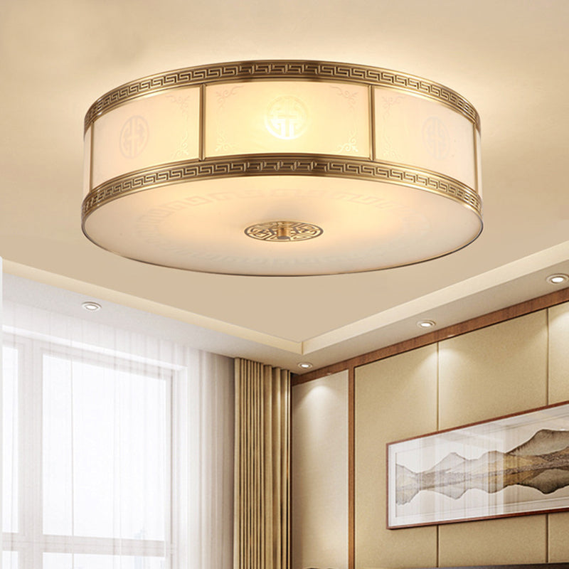 Lampe encastrée en verre blanc tambour, nouveau plafonnier d'intérieur en laiton chinois