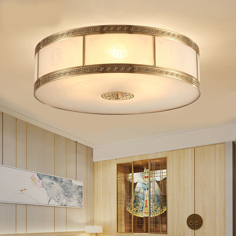 Lampe encastrée en verre blanc tambour, nouveau plafonnier d'intérieur en laiton chinois