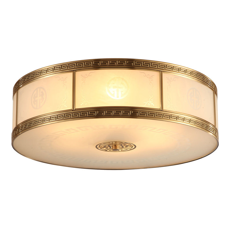 Lampe encastrée en verre blanc tambour, nouveau plafonnier d'intérieur en laiton chinois