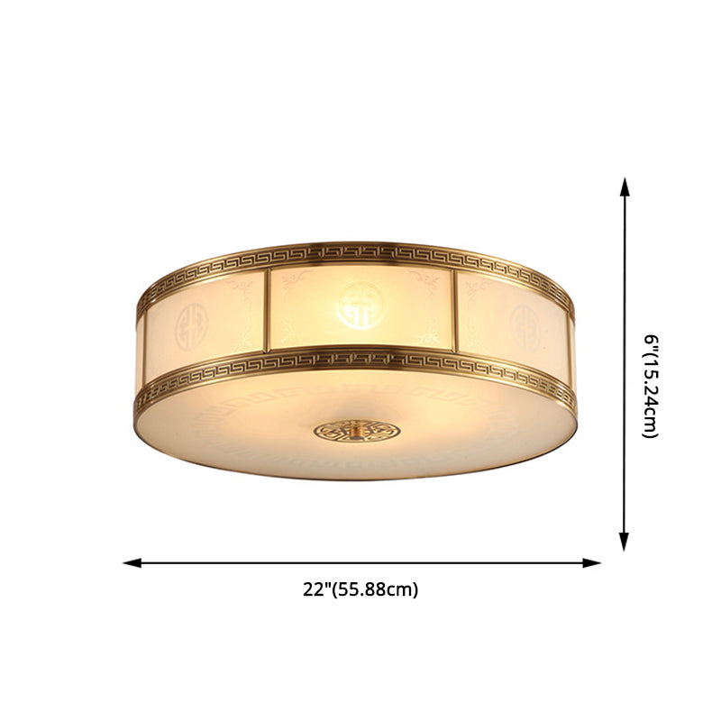 Lampe encastrée en verre blanc tambour, nouveau plafonnier d'intérieur en laiton chinois
