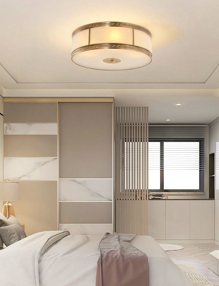 Lampe encastrée en verre blanc tambour, nouveau plafonnier d'intérieur en laiton chinois