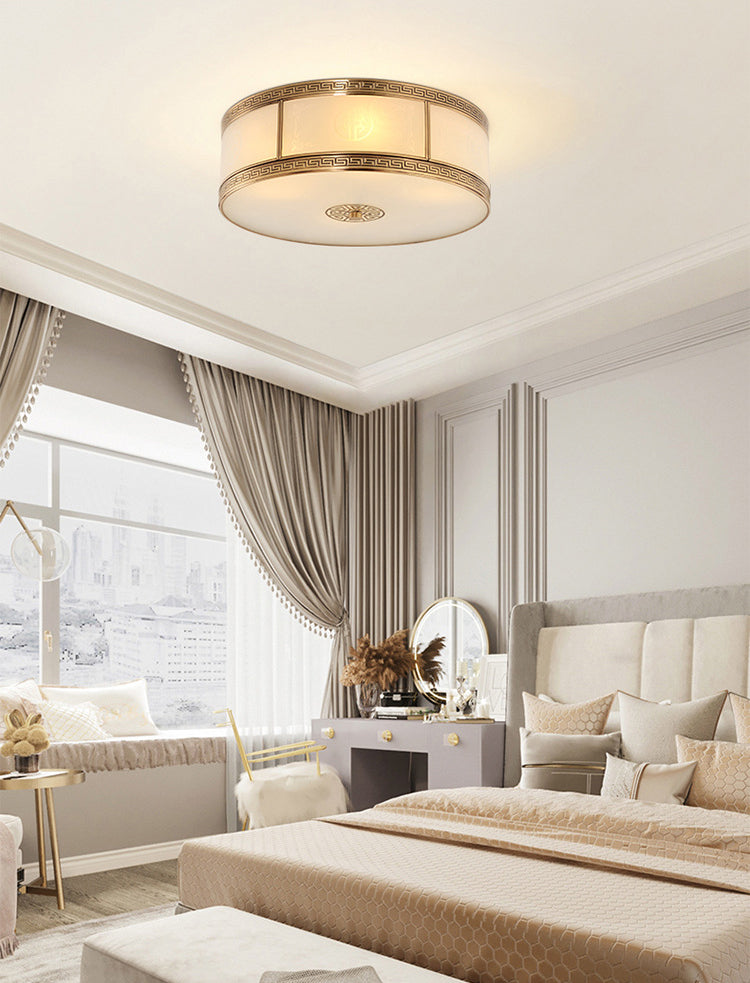 Lampe encastrée en verre blanc tambour, nouveau plafonnier d'intérieur en laiton chinois