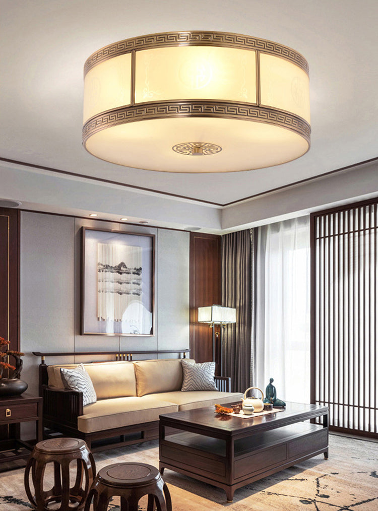 Lampe encastrée en verre blanc tambour, nouveau plafonnier d'intérieur en laiton chinois
