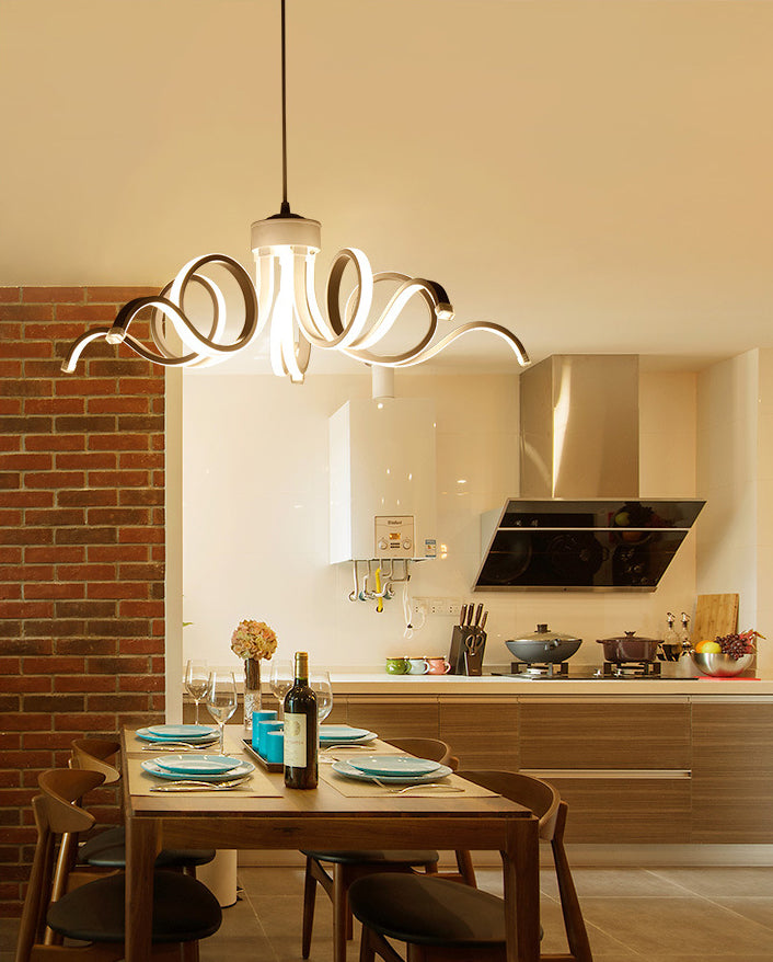 Moderne Einfachheitsstil LED -Linie leichte Acryl -Blütenform -Kronleuchter Licht in Weiß für Wohnzimmer