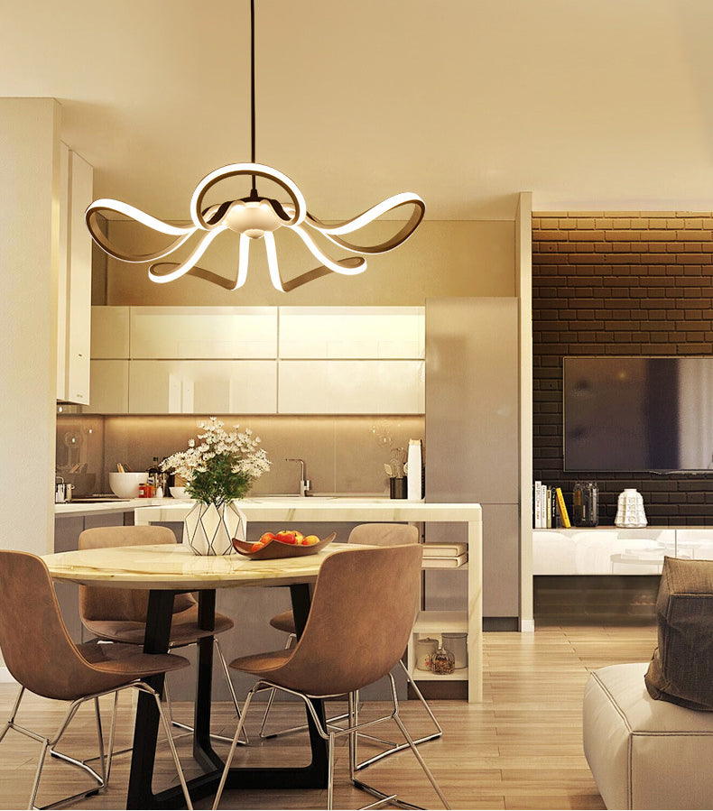 Moderne Einfachheitsstil LED -Linie leichte Acryl -Blütenform -Kronleuchter Licht in Weiß für Wohnzimmer