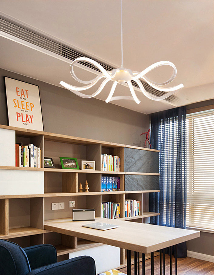 Moderne Einfachheitsstil LED -Linie leichte Acryl -Blütenform -Kronleuchter Licht in Weiß für Wohnzimmer