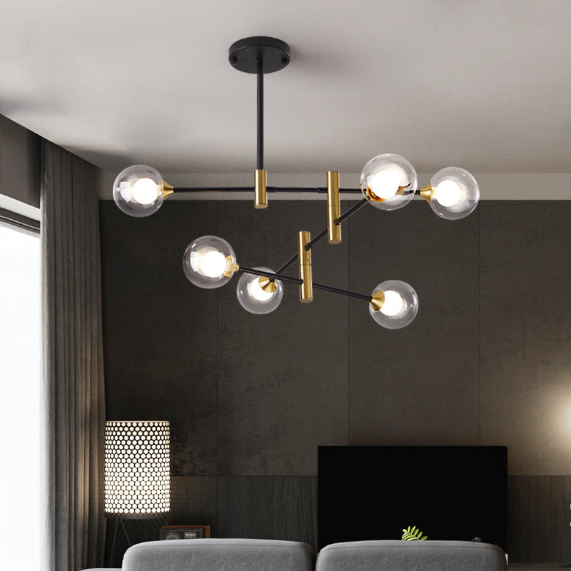 Modern Metal Hanging Chandelier Light Glass Shade Ceiling Chandelier in Black for Living Room