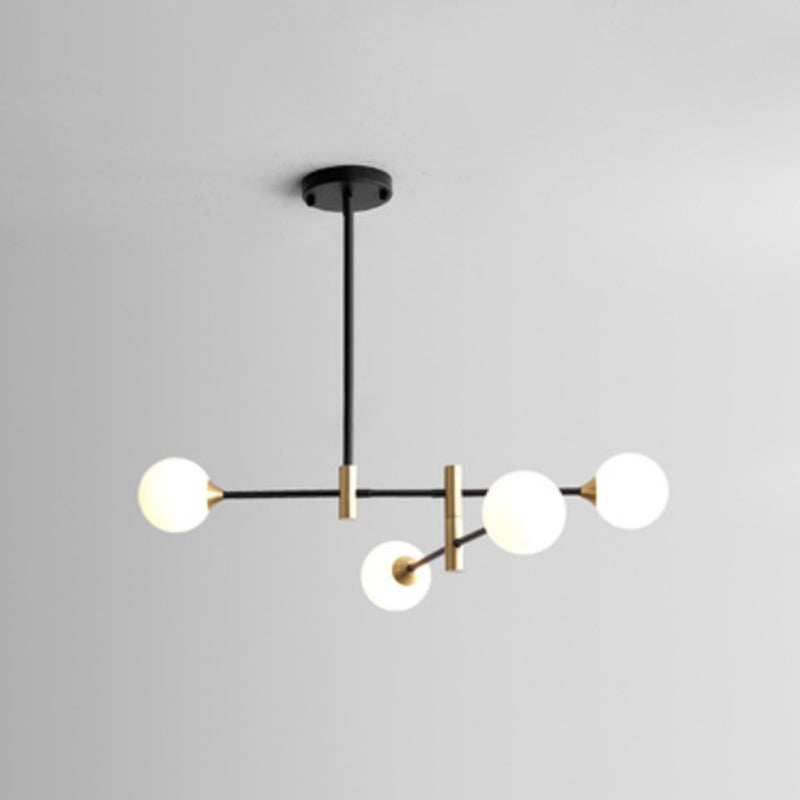Modern Metal Hanging Chandelier Light Glass Shade Ceiling Chandelier in Black for Living Room