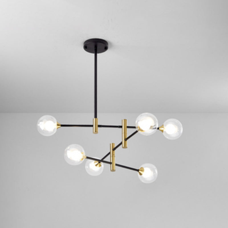 Modern Metal Hanging Chandelier Light Glass Shade Ceiling Chandelier in Black for Living Room