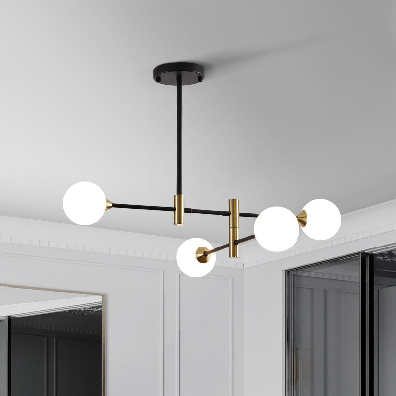 Modern Metal Hanging Chandelier Light Glass Shade Ceiling Chandelier in Black for Living Room