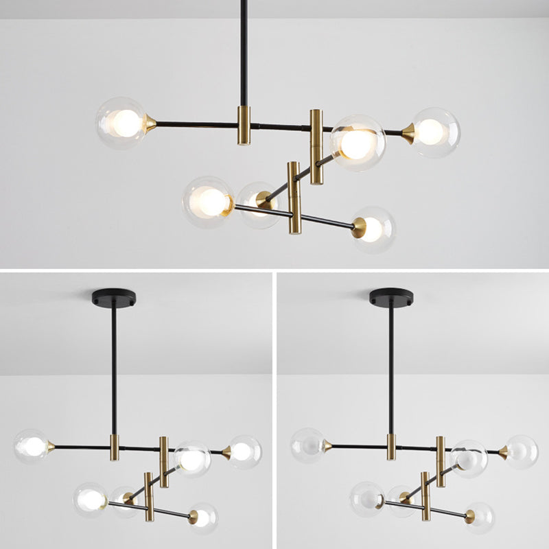 Modern Metal Hanging Chandelier Light Glass Shade Ceiling Chandelier in Black for Living Room
