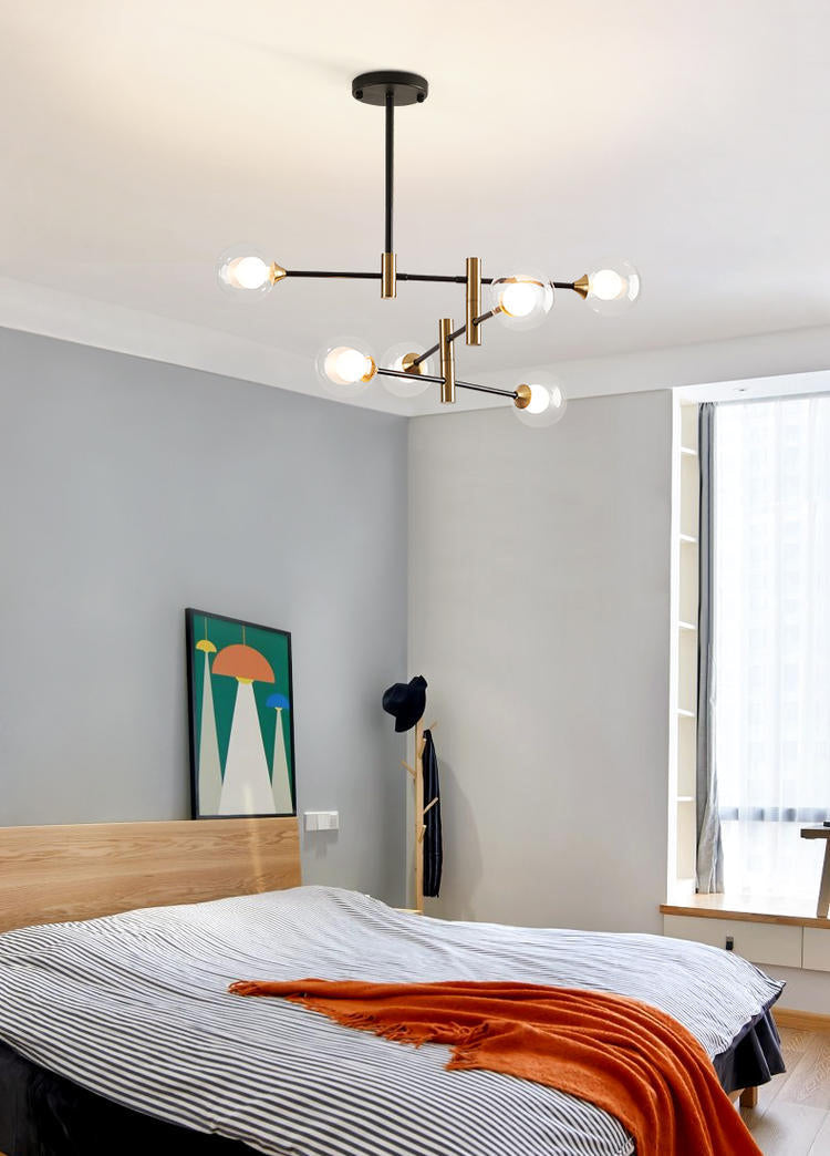 Modern Metal Hanging Chandelier Light Glass Shade Ceiling Chandelier in Black for Living Room