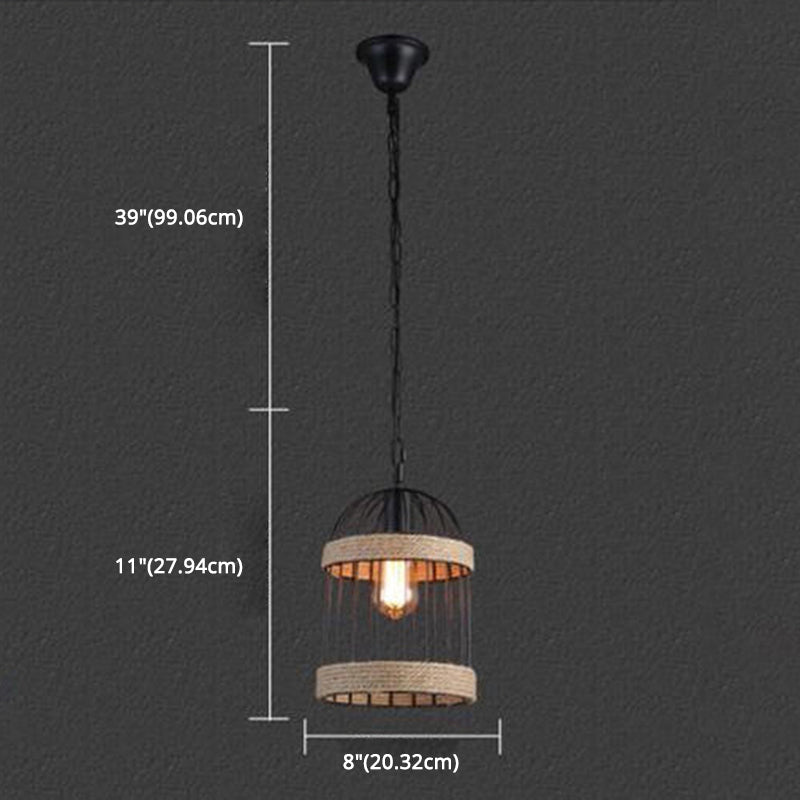 Rope Beige Pendant Light Kit Bird Cage Vintage Style Hanging Light Fixture for Restaurant