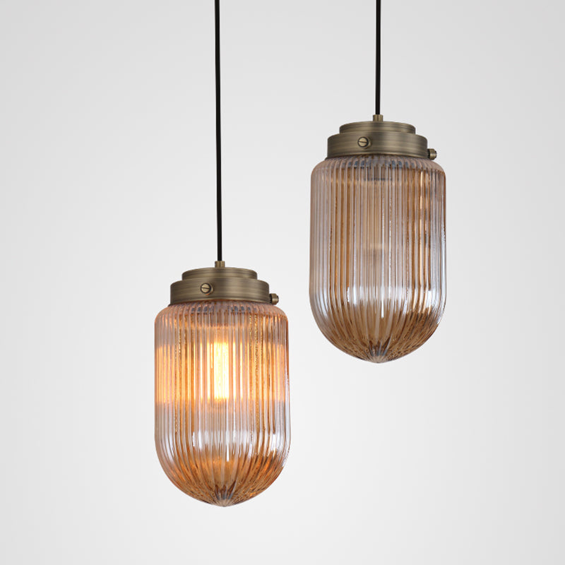 Rippenglas ovaler Anhängerlampe postmoderne 1-Licht-Deckenleuchte für Esszimmer