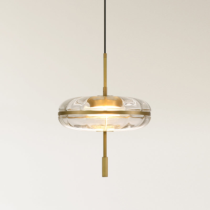 Rippled Glass Pumpkin Shaped Pendant Minimalist Brass LED Ceiling Light for Dining Room