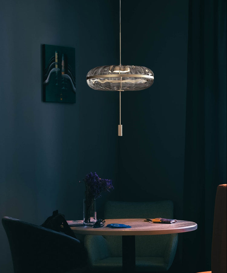 Rippled Glass Pumpkin Shaped Pendant Minimalist Brass LED Ceiling Light for Dining Room