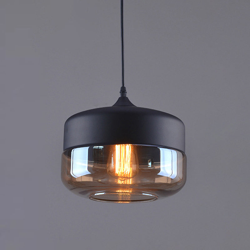 Lampada ombreggiata in vetro appeso a sospensione industriale Riduccante a sospensione Black in nero