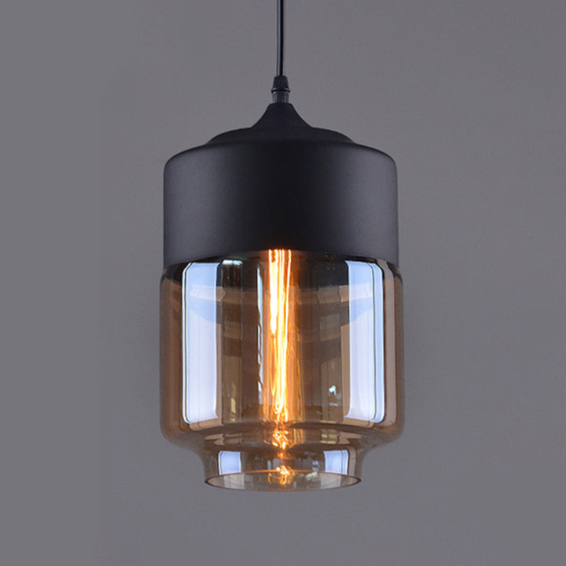 Lampada ombreggiata in vetro appeso a sospensione industriale Riduccante a sospensione Black in nero