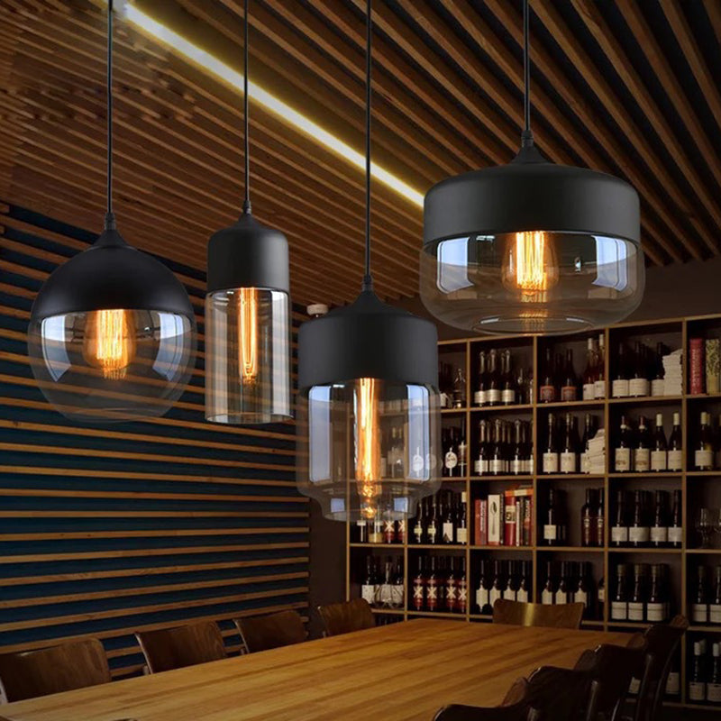 Lampada ombreggiata in vetro appeso a sospensione industriale Riduccante a sospensione Black in nero