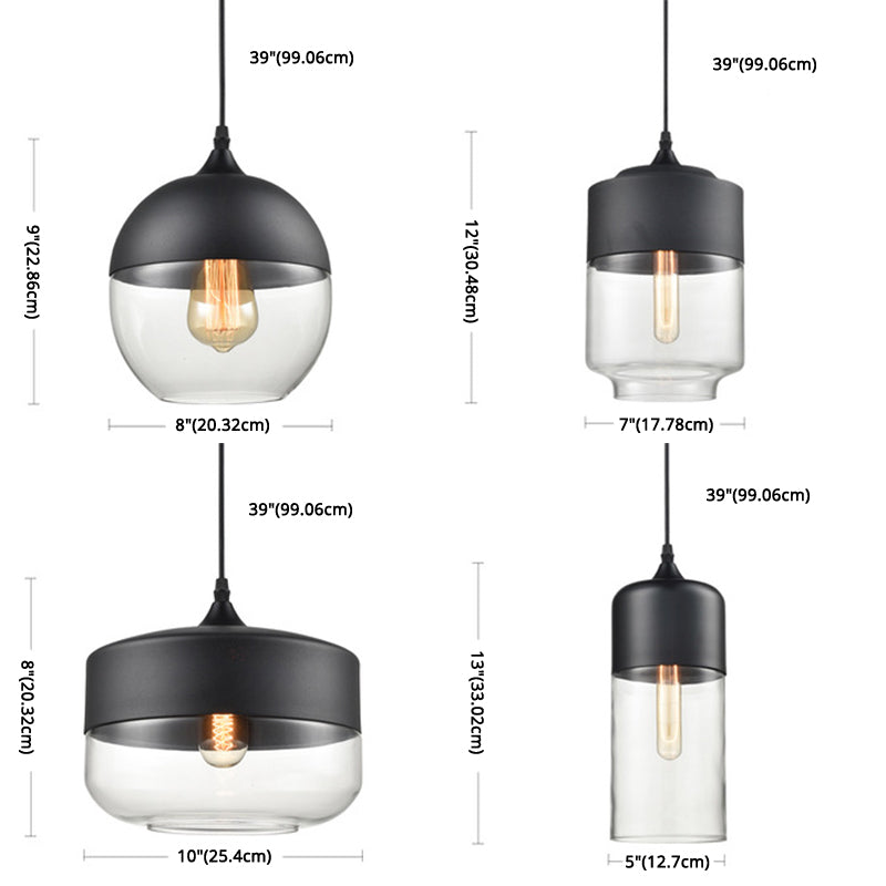 Lampada ombreggiata in vetro appeso a sospensione industriale Riduccante a sospensione Black in nero