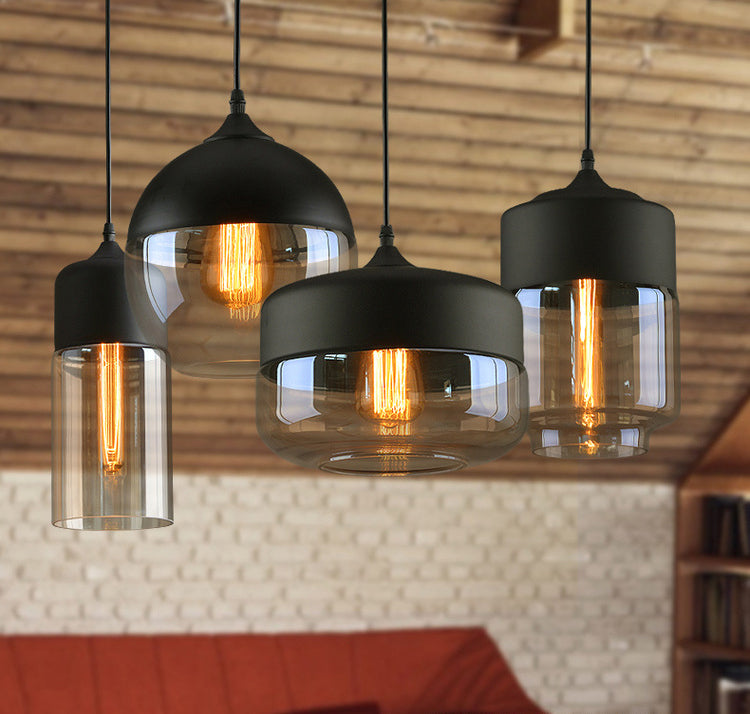 Lampada ombreggiata in vetro appeso a sospensione industriale Riduccante a sospensione Black in nero